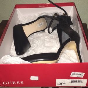 Black Natural Leather Abaih Ankle Strap Heels NEW